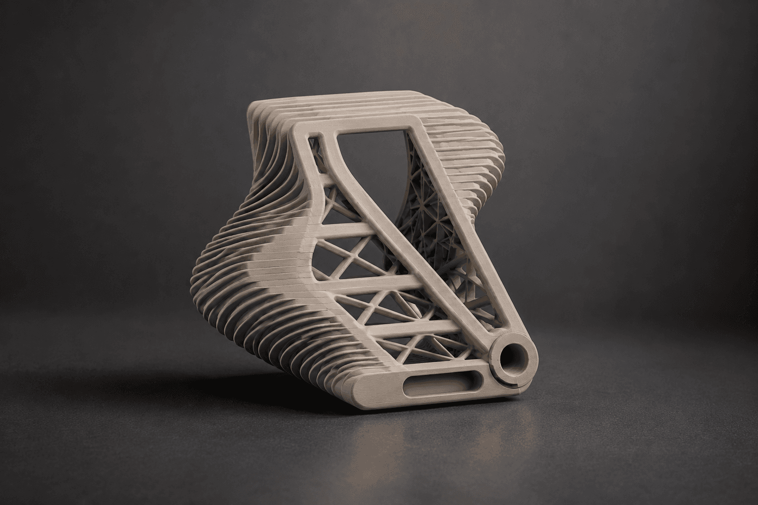 Preview Study, pieza impresa en 3D con estructura reticular, en estudio